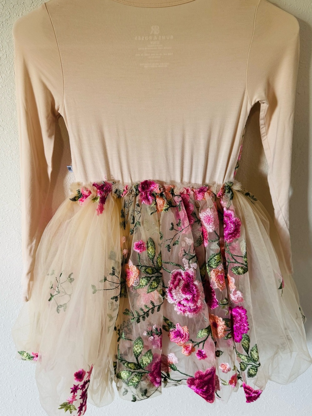 Bums and Roses Embroidered Pink Floral Tulle Dress for Girls Size 9/10 - Picture 3 of 4